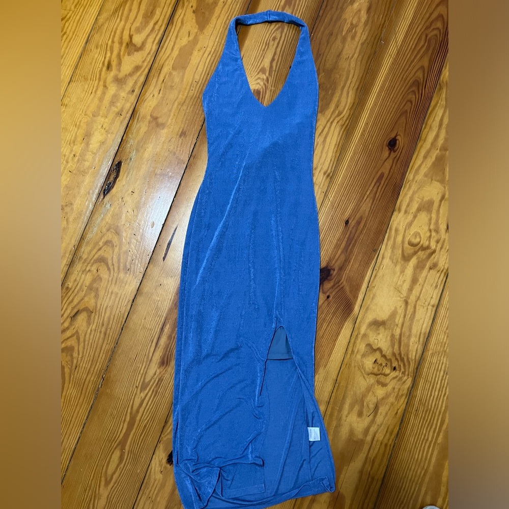 Hello Molly Blue Midi Halter Dress with Slit